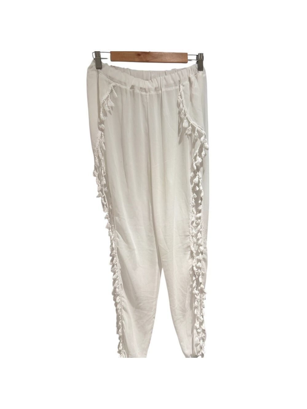Source Unknown White Tassel Trim Swim Coverup Pants - size S